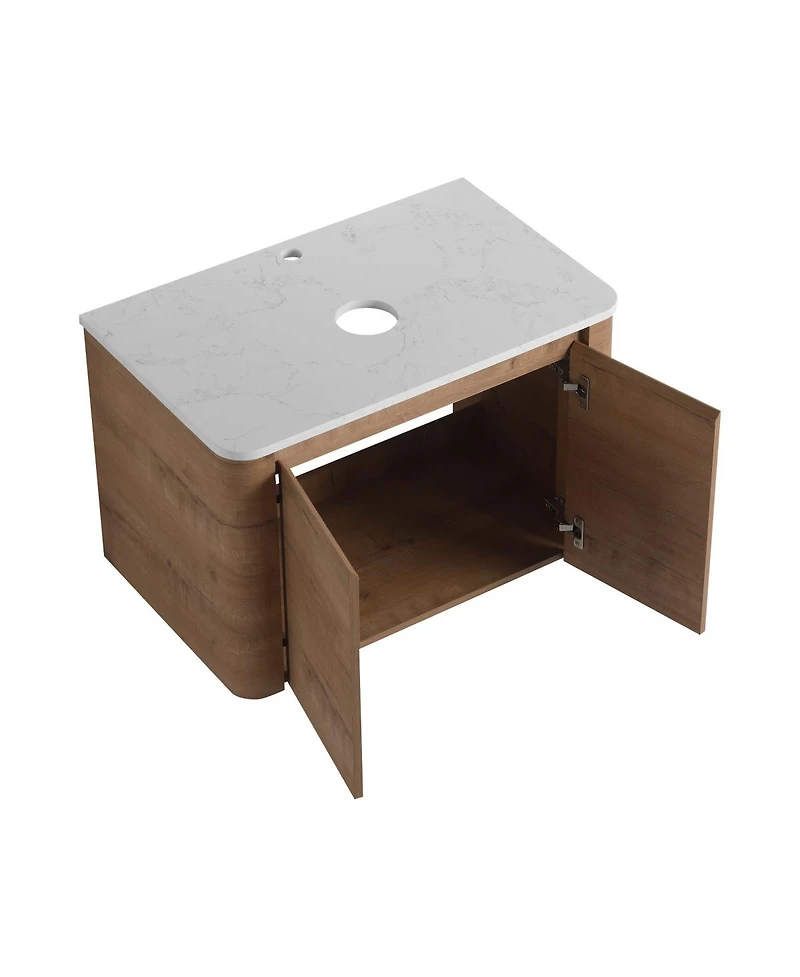Sillysis Wall Mounted Modern Bathroom Vanity with Plywood Cabinet, Stone Countertop