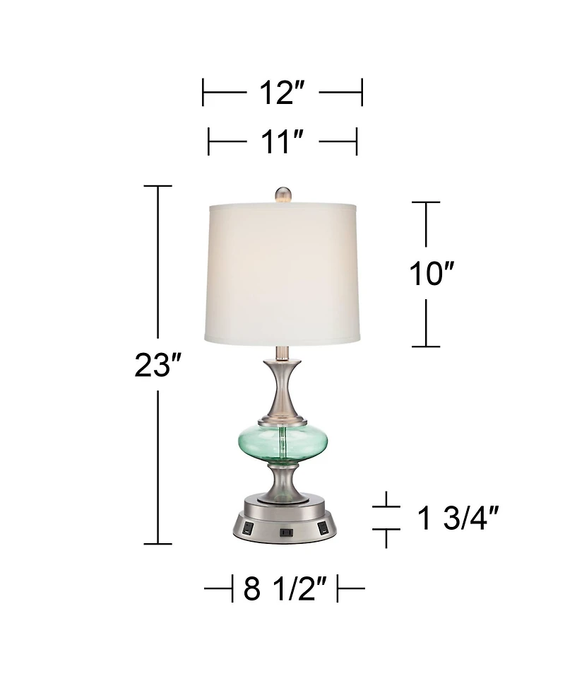 360 Lighting Reiner Modern Accent Table Lamp 23" High Brushed Nickel Glass with Usb Workstation Base Drum Shade for Living Room
