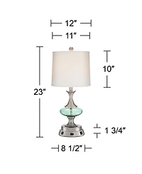 360 Lighting Reiner Modern Accent Table Lamp 23" High Brushed Nickel Glass with Usb Workstation Base Drum Shade for Living Room