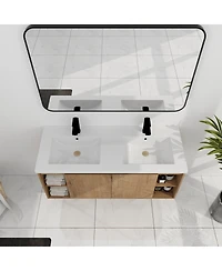 Sillysis 47.6 Inch Wall Mounted Double Sink Bathroom Vanity with Open Storage and Soft Close Doors, Modern Plywood Cabinet