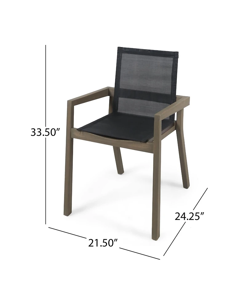 Clihome 2-Piece Acacia Wood Outdoor Dining Chairs Mesh Patio Armrest Chair