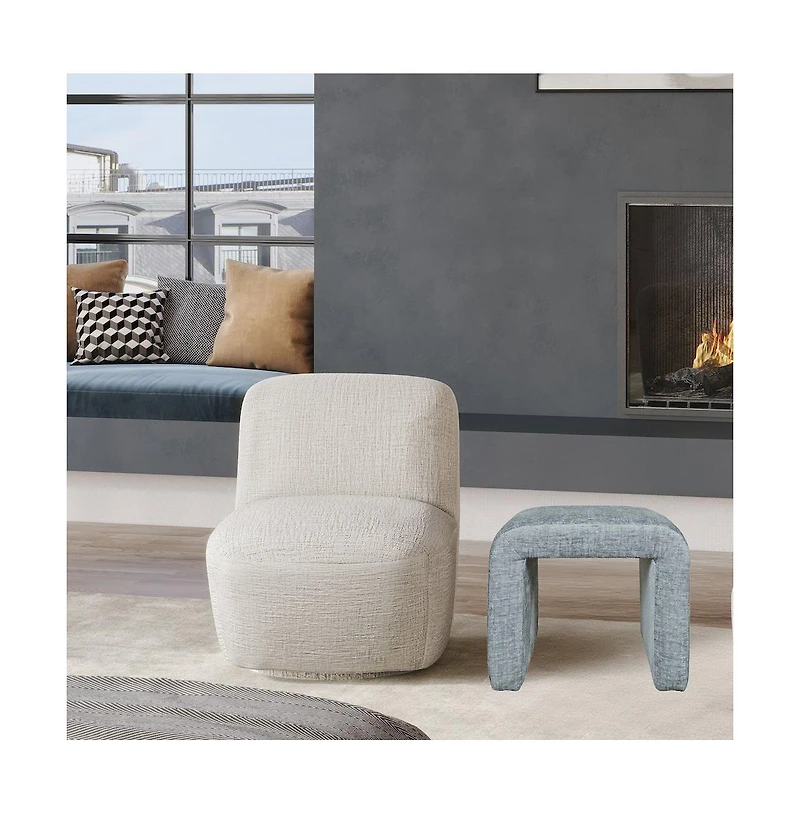 Jofran Luxury Curved Upholstered Waterfall Jacquard Petite Ottoman Bench