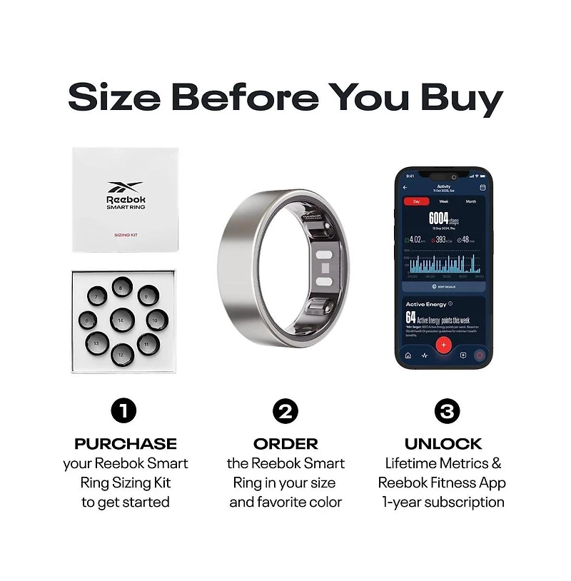 Reebok Smart Ring for Women or Men, Fitness Ring-Wearable Technology-Fitness and Sleep Tracker-Monitors Wellbeing Recovery