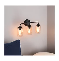 Midola 3-Light with Clear Glass Glacier Shade, Unique Hand-make Lampshade, Industrial Indoor Light Fixture for Living Room Bedroom Over Kitchen Sink