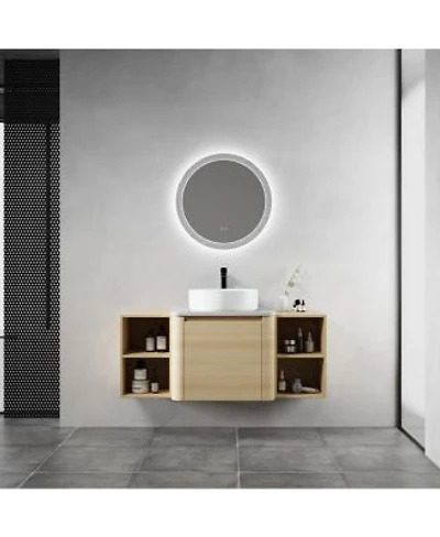 Sillysis Wall Mounted Bathroom Vanity With Ceramic Vessel Sink Stone Top Storage Shelves For Modern Bathrooms