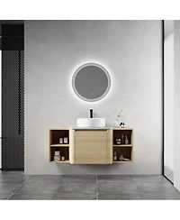Sillysis Wall Mounted Bathroom Vanity With Ceramic Vessel Sink Stone Top Storage Shelves For Modern Bathrooms