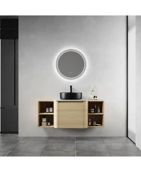 Sillysis Wall Mounted Bathroom Vanity with Ceramic Vessel Sink, Stone Top and Storage Shelves for Modern Bathrooms