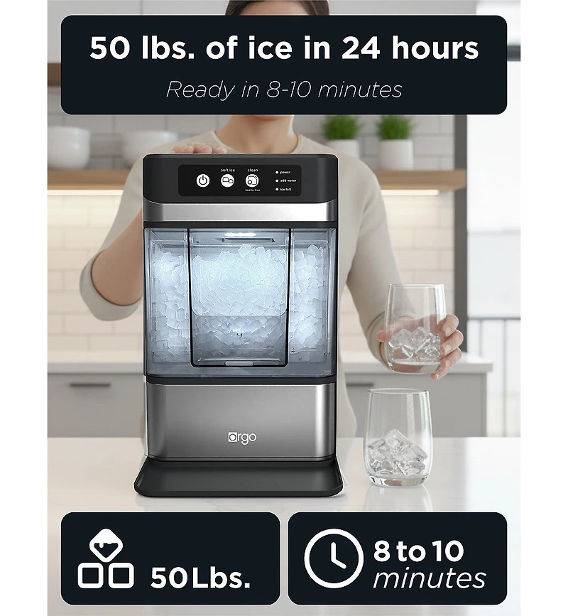 Orgo The Denali Countertop Ice Maker, Makes 50 lbs. in 24 hours, Nugget-Shaped Ready In 8-10 Minutes, Self-Cleaning, Includes Scoop, RDC4733