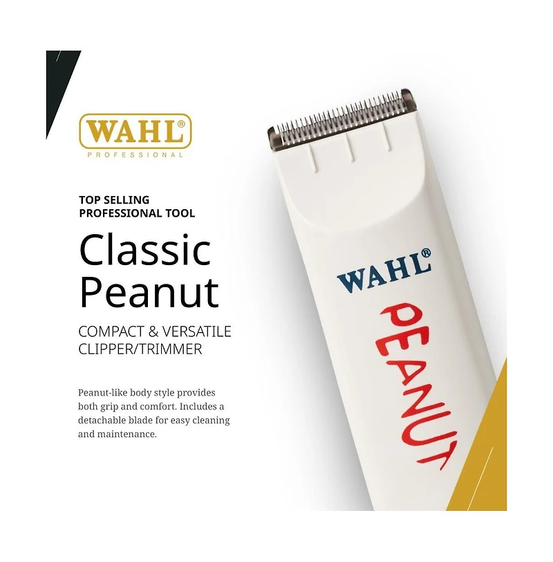Wahl Professional - Classic White Peanut - Professional Beard Trimmer and Hair Clipper Kit - Adjustable Hair Cutting Tool with 4 Guide Combs