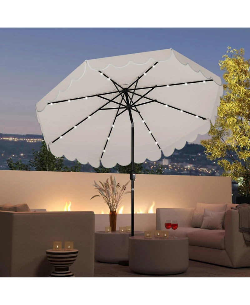 Gouun 9.3 feet Solar Led Patio Umbrella with 24 Lights Ruffled Canopy and Vented Design