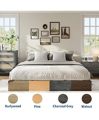homfan Wood Platform Bed with Wooden Slats, Floor-Standing Frame, Modern Minimalist Space-Saving No Box Spring Needed, Easy Assembly