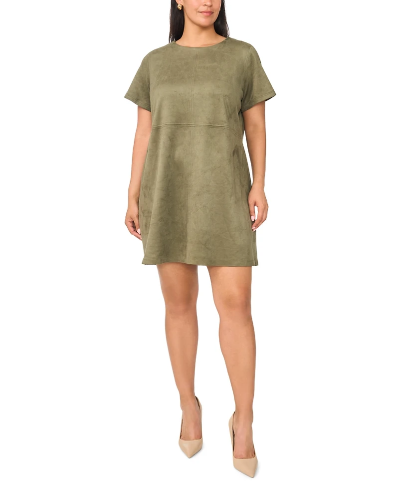 Vince Camuto Plus Paneled Exposed Stitching Shift Mini Dress