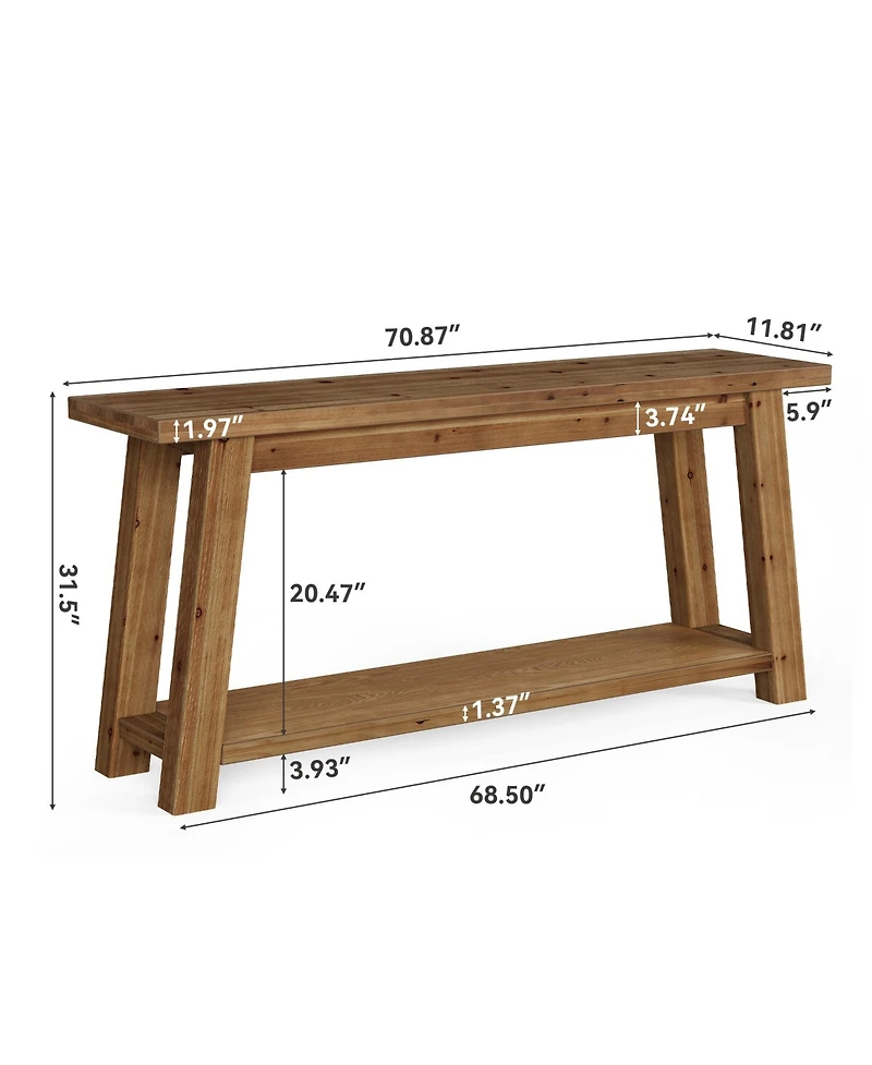Tribesigns 70.9" Solid Wood Console Table, 2-Tier Farmhouse Sofa Table for Entryway and Living Room