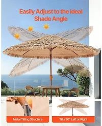 Gouun 9 feet Thatched Patio Umbrella with Tilt Hawaiian Style Outdoor Beach Parasol