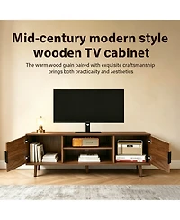 Rainsken Fluted Tv Stands, with Storage and Open Shelves, Mid Century Modern Entertainment Center, for Living Room, Bedroom