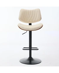 Rainsken Bar Stools Set of 2, Adjustable Swivel Counter Height Chairs with Leather Upholstered and Footrest for Kitchen Island