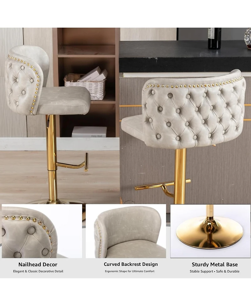 Rainsken Barstools Set of 2 - Modern Pu Leather Bar Stools