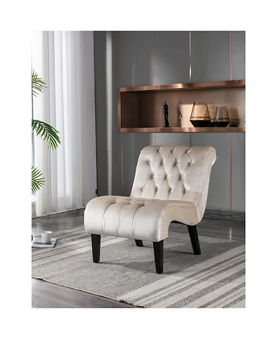 Rainsken Comfy Velvet Accent Chair, with Tufted Backrest, Upholstered Armless Side Solid Rubber Wood Legs, for Bedroom, Living Room
