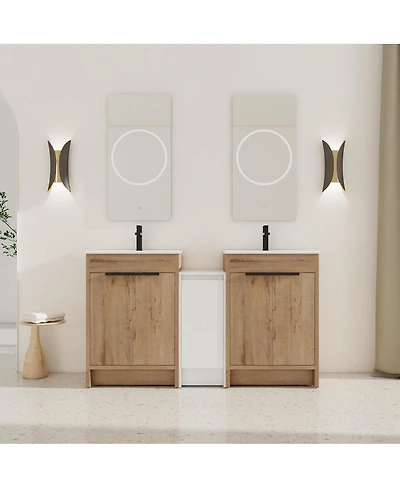 Sillysis Freestanding Double Bathroom Vanity Set with Ceramic Sinks, Plywood Cabinets, Center Storage for Modern Bathrooms