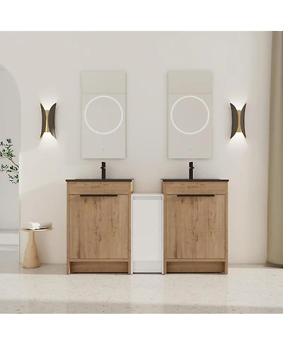 Sillysis Freestanding Double Bathroom Vanity Set with Ceramic Sinks, Plywood Cabinets, Center Storage for Modern Bathrooms