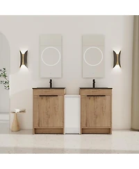 Sillysis Freestanding Double Bathroom Vanity Set with Ceramic Sinks, Plywood Cabinets, Center Storage for Modern Bathrooms