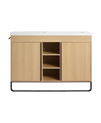 Sillysis 47.6 Inch Freestanding Double Sink Bathroom Vanity with Soft Close Doors, Open Shelves and Storage Boxes, Modern Plywood Cabinet