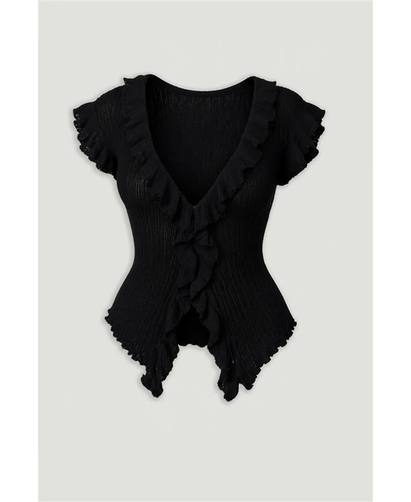 Nocturne Women's Ruffled V-Neck Sheer Blouse