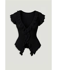 Nocturne Women's Ruffled V-Neck Sheer Blouse