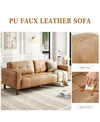 homfan 3-Seater Sofa, 83" Wide Faux Leather Sofa with Spring Cushion, Modern Sofa with Deep Seats and 2 Removable Back Cushions for Living Room