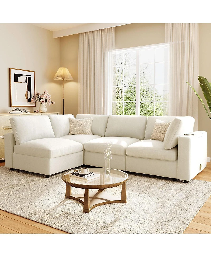 Streamdale U-style 133.5'' Modular Sectional Sofa with Storage Usb Wireless Charge and Speaker