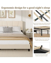 homfan Modern Upholstered Platform Bed Frame with Adjustable Headboard – Wooden Slats, No Box Spring Needed, Easy Assembly, Bedroom Furniture
