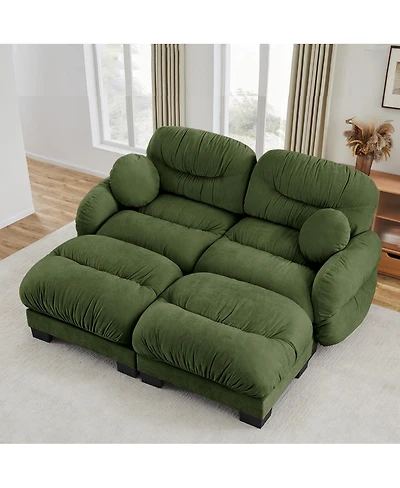 Streamdale Furniture Pleated Chenille 2-Seater Modular Sofa with 2 Ottomans and Pillows
