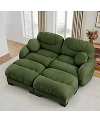 Streamdale Furniture Pleated Chenille 2-Seater Modular Sofa with 2 Ottomans and Pillows