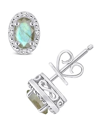Onyx & Diamond Accent Oval Stud Earrings Sterling Silver (Also Labradorite Turquoise)