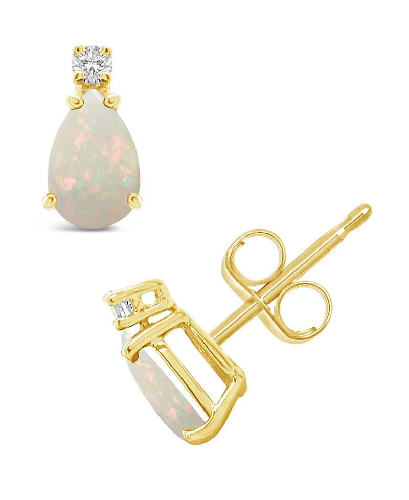 Opal (3/8 ct. t.w.) and Diamond Accent Stud Earrings 14K Yellow Gold or White