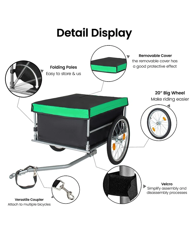 Streamdale Furniture Foldable Bicycle Cargo Trailer with 20inch Wheels and Removable Cover