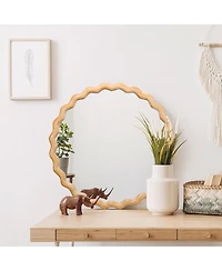Midola 27.5" Round Wavy Wall Mirror for Bathroom Vanity, Wooden Farmhouse Circle Mirrors for Bedroom, Entryway, Living Room, Kitchen