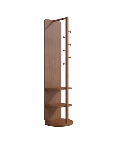 Midola 360degree(s) Rotating 66"x17.8" Multifunctional Full Length Mirror with Hook Storage Rack Coat Rack with Mirror Solid Wood Floor Mirror