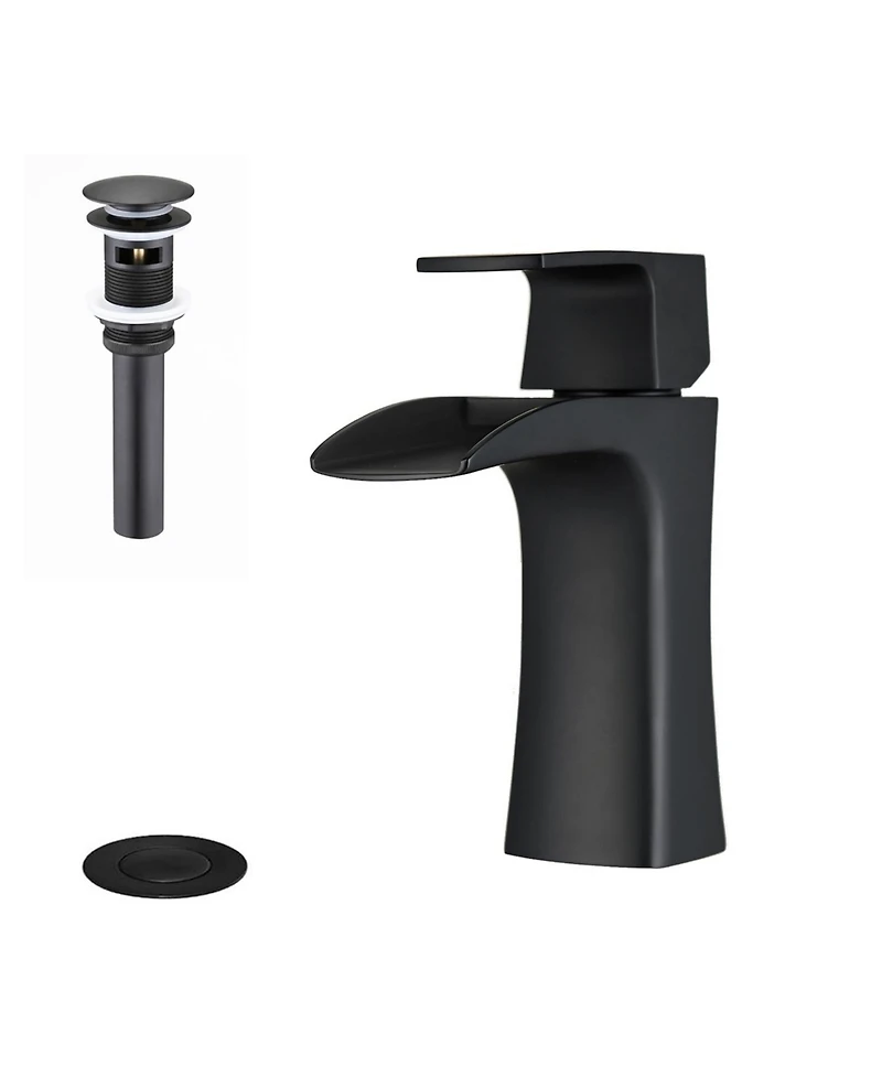 Midola Ada Waterfall Bathroom Faucet - Single Handle Brass Faucet with Drain, 1-Hole