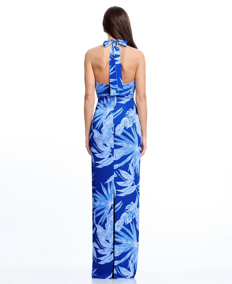 Dress the Population Women's Halter Cowl Neck Column Maxi