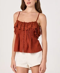 Astr the Label Women's Ruffled Lace Trim Straight Neck Tank Top