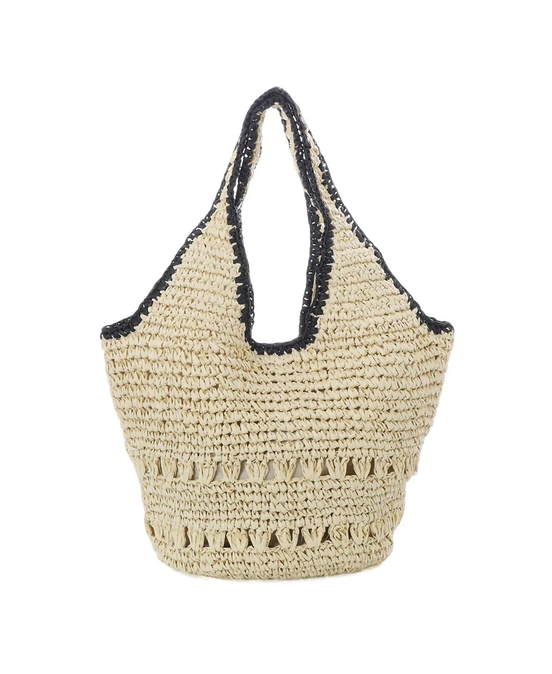 Adornia Fine Women's Raffia Oversized Hobo Shoulder Bag with Edging