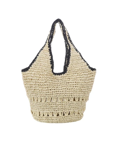Adornia Fine Women's Raffia Oversized Hobo Shoulder Bag with Edging