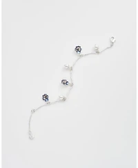 Fable England Silver Pansy and Pearl Charm Bracelet