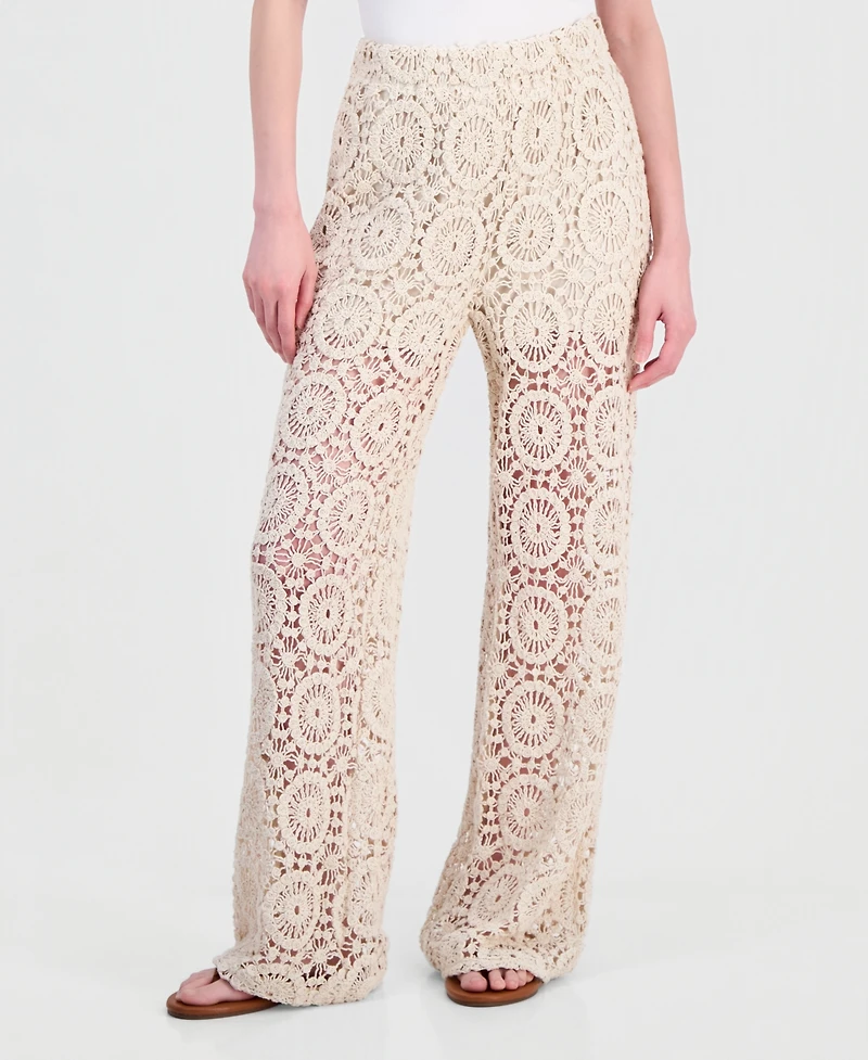 And Now This Women's Cotton Crochet Wide-Leg Pants, Macy's Exclusive