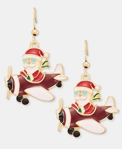 Holiday Lane Santa Claus Pilot Plane Drop Earrings, Macy's Exclusive