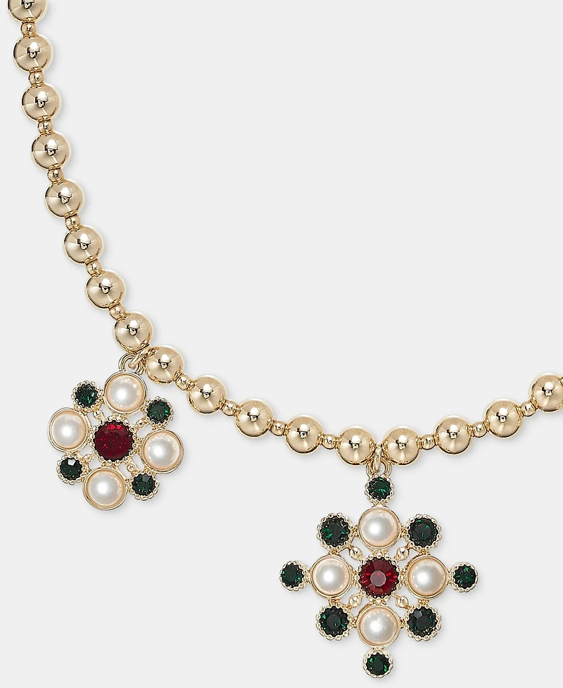 Holiday Lane Red and Green Stone Frontal Necklace, Macy's Exclusive