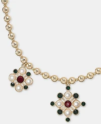 Holiday Lane Red and Green Stone Frontal Necklace, Macy's Exclusive