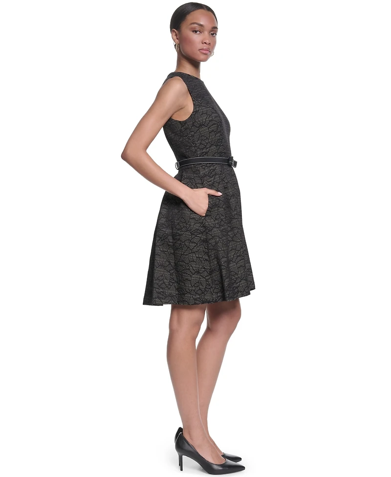 Karl Lagerfeld Paris Women's Crewneck Fit and Flare Dress