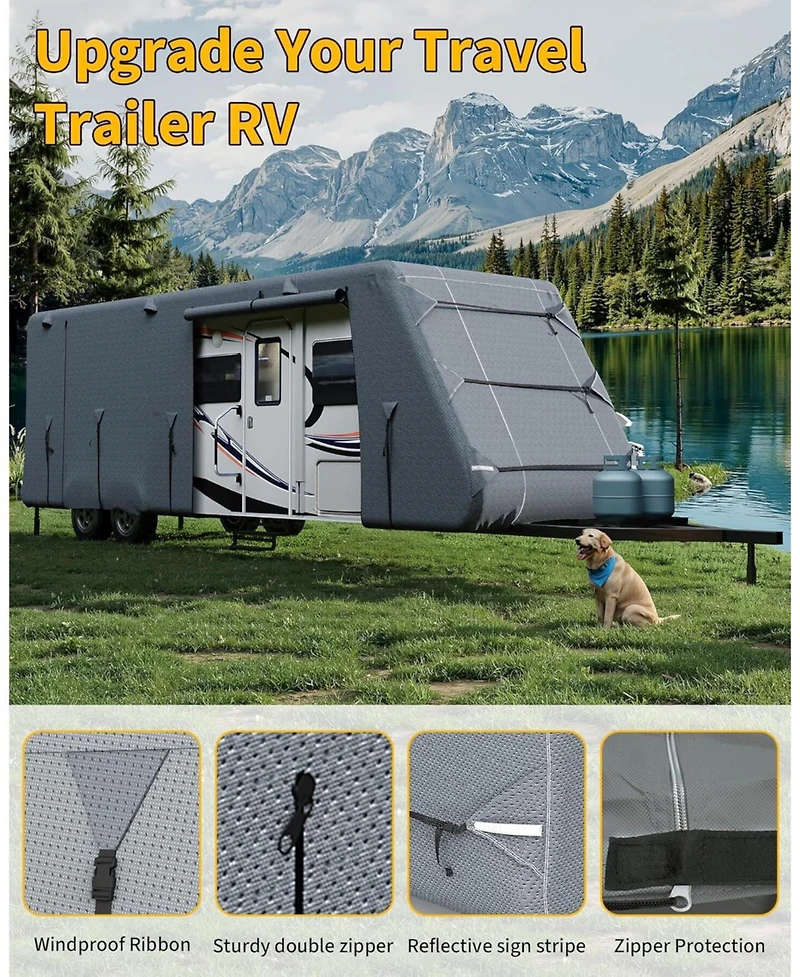 Gaomon Travel Trailer Rv Cover, Extra-Thick Upgraded 7 Layers for Camper Cover 24'-27', with Adhesive Repair Patches